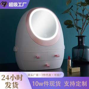 Caja de almacenamiento de cosméticos blanca con espejo LED, cajones, organizador de escritorio para almacenamiento de maquillaje y cuidado de la piel, a prueba de polvo, plegable con tapa - Product Image 5