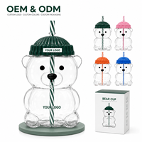 Vaso de Vidrio Personalizado de 20oz con Forma de Oso, con Pajita, Tapa de Silicona, Posavasos y Caja de Regalo. Lindo Vaso de Vidrio al por Mayor, Set de Bebidas OEM ODM.