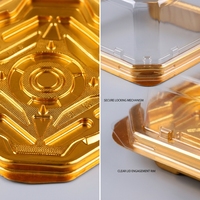 Boîte d'emballage alimentaire jetable écologique en PET, carrée, transparente, avec couvercle, or, blanc, noir, 165 mm, 205 mm, pour hamburgers, sandwichs, pâtisseries, sushis, gâteaux