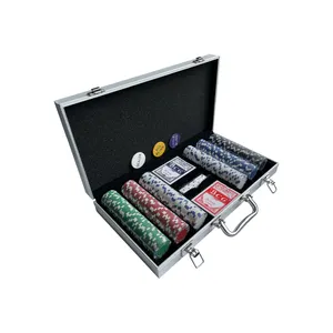 Fabrika kaynağı 300 adet özel seramik Poker çip Exas Hold'em stil Poker seti alüminyum kasa