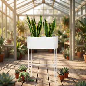 Maceta decorativa de Metal rectangular grande de latón AK sin bordes maceta de Metal interior grande blanca lisa - Product Image 1