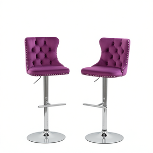 Tabourets de bar en velours, hauteur réglable, base chromée, dossier capitonné, style farmhouse moderne, mobilier de bar - Product Image 1