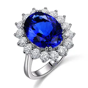 Factory wholesale 925 sterling silver plated adjustable sapphire ring women's zircon ring
