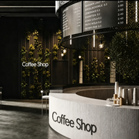 Meubles et présentoirs pour magasin de thé au lait vibrant, éclairage LED en bois, comptoir de réception pour café