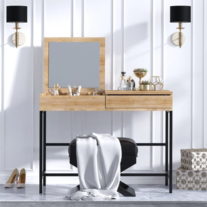 Coiffeuse simple en chêne <span class=keywords><strong>noir</strong></span> grande taille 100x45x75cm-coiffeuse avec espace de rangement miroir pliable pour chambre à coucher - Product Image 2