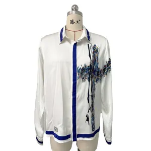 Wholesale custom Men's New Fashion Casual Shirt Button Up Silk Satin Print Long Sleeves Shirts Designs