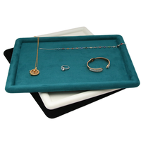 Plateau de présentation de bijoux rectangulaire en bois, recouvert de velours, avec logo personnalisé gravé au laser, sans quantité minimale de commande, gris, en stock