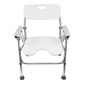 Chaise de douche pliante en alliage d'aluminium avec dossier et accoudoirs pour personnes âgées, utilisation dans la salle de bain - Product Image 1