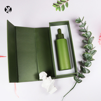 Flacon vide de luxe pour huile essentielle 1 oz, vert, en verre, avec compte-gouttes pour sérum cosmétique et huile capillaire, avec boîte magnétique carrée et logo