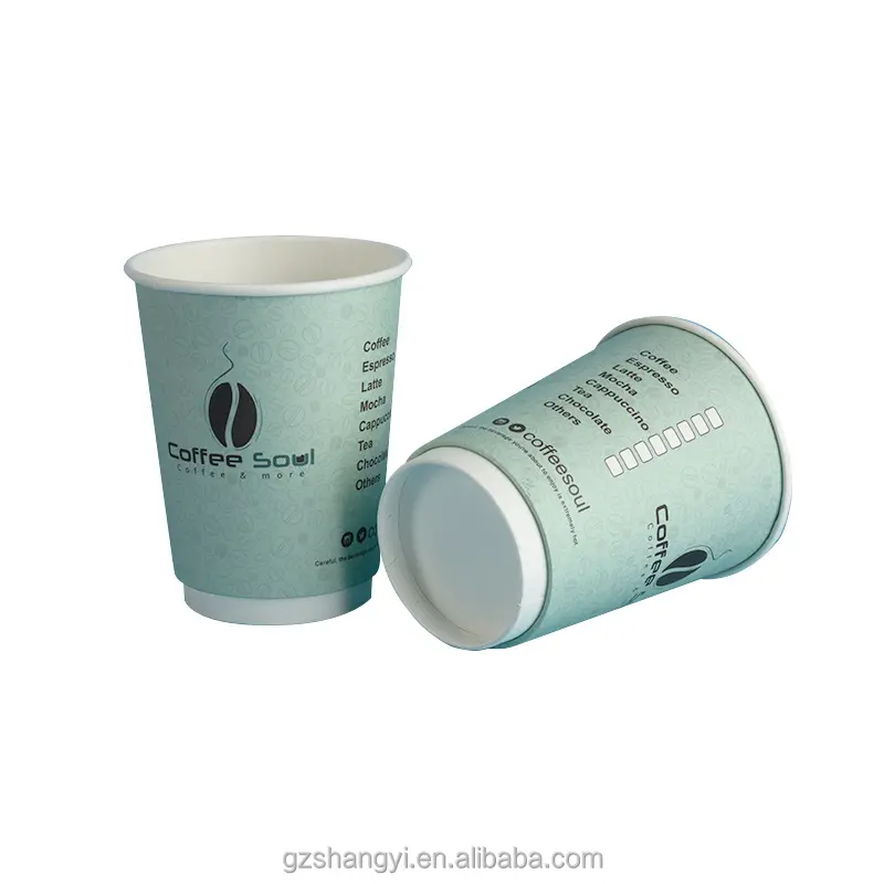 Take Away PLA coated Custom Logo 300ml/400ml/500ml Printed Paper double Single Wall Branded Paper Coffee Cup with lid supplier