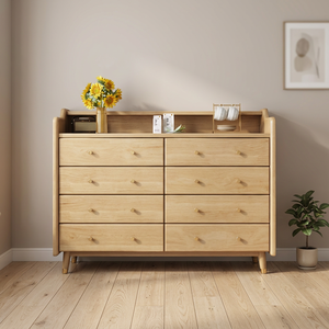 Modern Wood 8 <b>Drawer</b> Dresser Flat Panel Design Storage Cabinet Living Room Furniture Natural Finish - Product Image 3