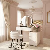 Miroir de Coiffeuse LED Réglable 60 cm Luxe Moderne avec Meuble de Maquillage en Bois Crème pour Petits Appartements, Hôtels et Usage Scolaire
