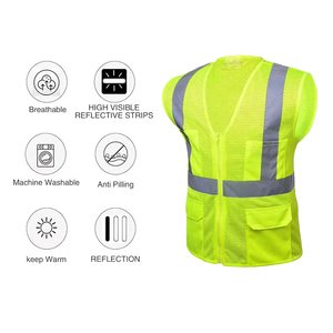 Gilet de sécurité réfléchissant pour la construction et la circulation, personnalisé ODM, avec bandes haute visibilité, en maille, fermeture éclair et multiples poches - Product Image 4