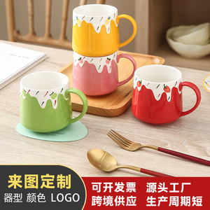 Custom-made <b>ceramic</b> <b>mugs</b> with embossed fruit designs, high-temperature resistant hand-painted breakfast cups, and creative - Product Image 3