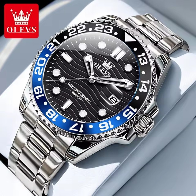 OLEVS 3610 Men Stainless Steel Strap Waterproof Watches Original Male's Quartz Watch Fashion Luxury Calendar Large Dial Clock