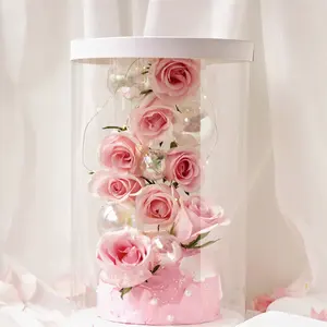Fenêtre en plastique or rose thermoformage de qualité alimentaire 50 ensembles boîte à fleurs et à gâteaux avec couvercle supérieur