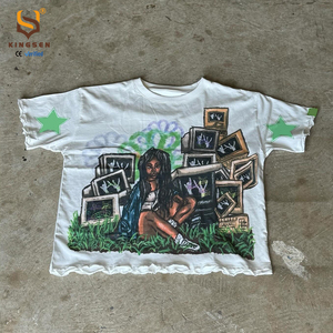 เสื้อยืดคอกลมทรงหลวมพิมพ์ลายสกรีนทรงบ็อกซี่แบบครอปสำหรับผู้ชาย ตัดเย็บพิเศษ ผ้าคอตตอน 100% เนื้อหนา ทรงไหล่ตก - Product Image 1