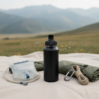 Gourde isotherme en acier inoxydable 18/8 noir mat de 32 oz avec couvercle à poignée ergonomique brevetée pour le camping, la randonnée et les sports de plein air