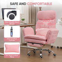 Fauteuil de bureau en polaire rose Teddy avec poches de rangement, chaise d'ordinateur inclinable confortable avec repose-pieds