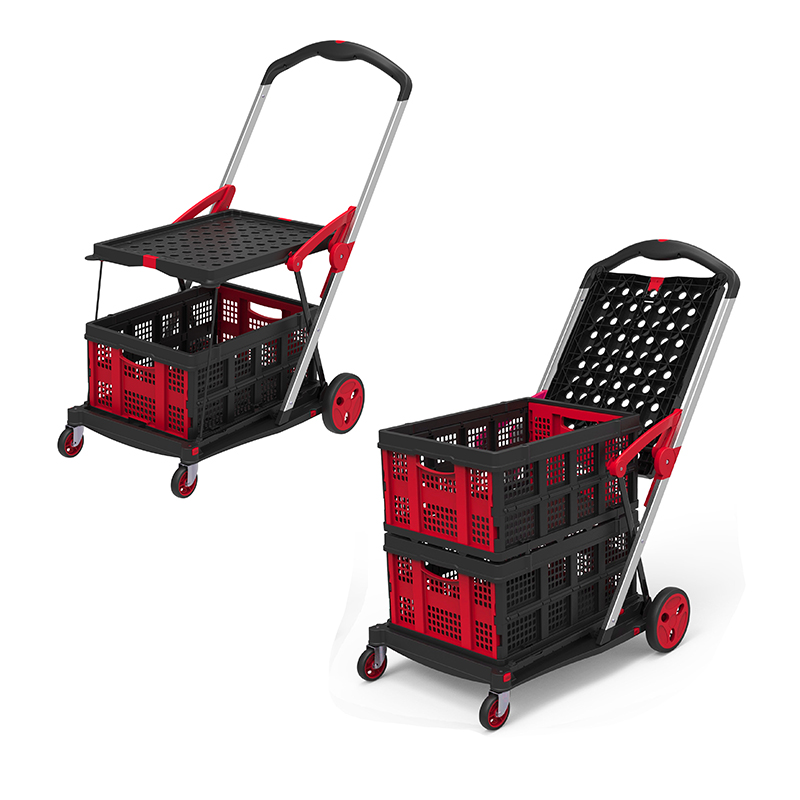 Wholesale Multi-function Shopping Cart Double Deck Trolley Cart Foldable Hand Carts & Trolleys With 1 Storage Baskets