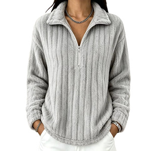 Nuova <span class=keywords><strong>Felpa</strong></span> da <span class=keywords><strong>Donna</strong></span> Autunno-Inverno a Righe, Calda e Felpata con Zip e Maniche Lunghe - Product Image 4