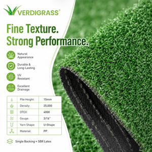 Césped Sintético Realista <span class=keywords><strong>de</strong></span> PP Suave <span class=keywords><strong>de</strong></span> 15 mm para Patio Trasero <span class=keywords><strong>de</strong></span> Villa Moderna, Decoración Verde Intensa para Exteriores, Césped para Cercas con Fácil Instalación - Product Image 1