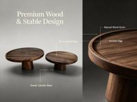 Ensemble de tables rondes en bois d'acacia, support à gâteau en bois, 2 tables d'appoint gigognes, table basse en bois massif avec pieds cylindriques