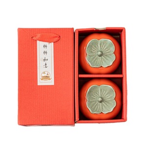 Ceramic Tea Caddy Airtight Container Wedding Candy <b>Box</b> Persimmon Shape <b>Red</b> Double Happiness Design Gift Jar - Product Image 5