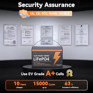 12V 100Ah LiFePO4 リチウム電池グループ (4個パック) 内蔵BMS低温保護機能付き 最大15000サイクル充電可能バッテリー - Product Image 4