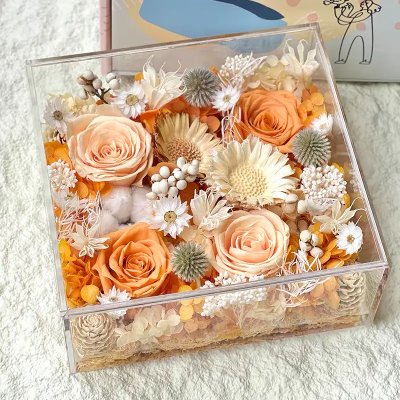 Touch Rozen Doosjes Kleurrijke Rozenkop Doos Gedroogde Bloemen Met Hand Cadeau Huisdecoratie Vakantie Geschenkdoos Moeders Dag Geschenken