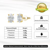 Boucles d'oreilles clous en moissanite taille ovale SMOE02 pour femme, couleur D, pureté VVS, ton or, argent sterling 925, entrepôt américain