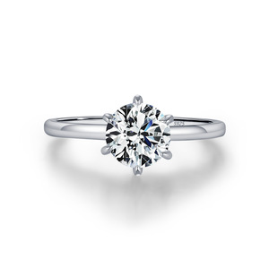 Anillo de compromiso clásico con diamante de talla brillante redonda para mujer, plata S925 con baño de rodio y engaste de garras. - Product Image 1