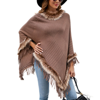 Nouveau manteau Cape tricoté pour femmes avec glands décontracté couleur unie pull lâche tricot longue longueur col rond épais pour la saison d'automne