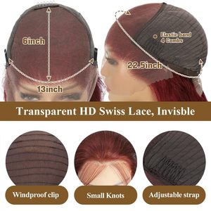Perruques Lace Front 13x6 en <span class=keywords><strong>Cheveux</strong></span> Humains Ondulés, Densité 180, Perruques Frontales HD 13x6 en <span class=keywords><strong>Cheveux</strong></span> Humains Pré-Pluckées Rouge <span class=keywords><strong>Cuivré</strong></span> Sans Colle - Product Image 5