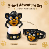 Lanterne de camping pour enfants en forme d'ours, ensemble 2 en 1, lumière LED rechargeable, 3 modes, portable, partage d'énergie pour les aventures en plein air et la nuit