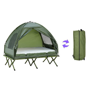 Draagbare Pop-Up Instant 2-persoons Tent Met Verhoogd Campingbed Bed Met Één Slaapkamer Buiten Kampeerstructuur - Product Image 2
