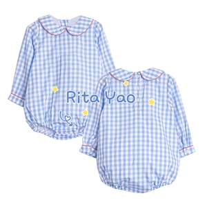 All'ingrosso pagliaccetto blu Plaid a bolle per bambini e pagliaccetto per pagliaccetto primavera manica lunga per bambine <span class=keywords><strong>tutina</strong></span> intrecciata per bambini - Product Image 1