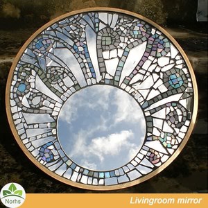 Norhs diseño rústico círculo <span class=keywords><strong>espejo</strong></span> roto piezas artesanía crackle miroir de mosaico de plata <span class=keywords><strong>espejo</strong></span> de la pared - Product Image 2