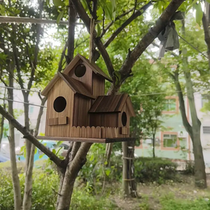 Ahşap otomatik kuş besleyici 3 delik ahşap yuvalama kutusu katı ahşap yuva yetiştiriciliği Birdhouse açık ahşap asılı kuş besleyici - Product Image 2