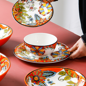 Assiette profonde en céramique de Style européen, vaisselle en céramique d'<span class=keywords><strong>automne</strong></span> de 90 plats, bol de riz et à nouilles ménagère - Product Image 3