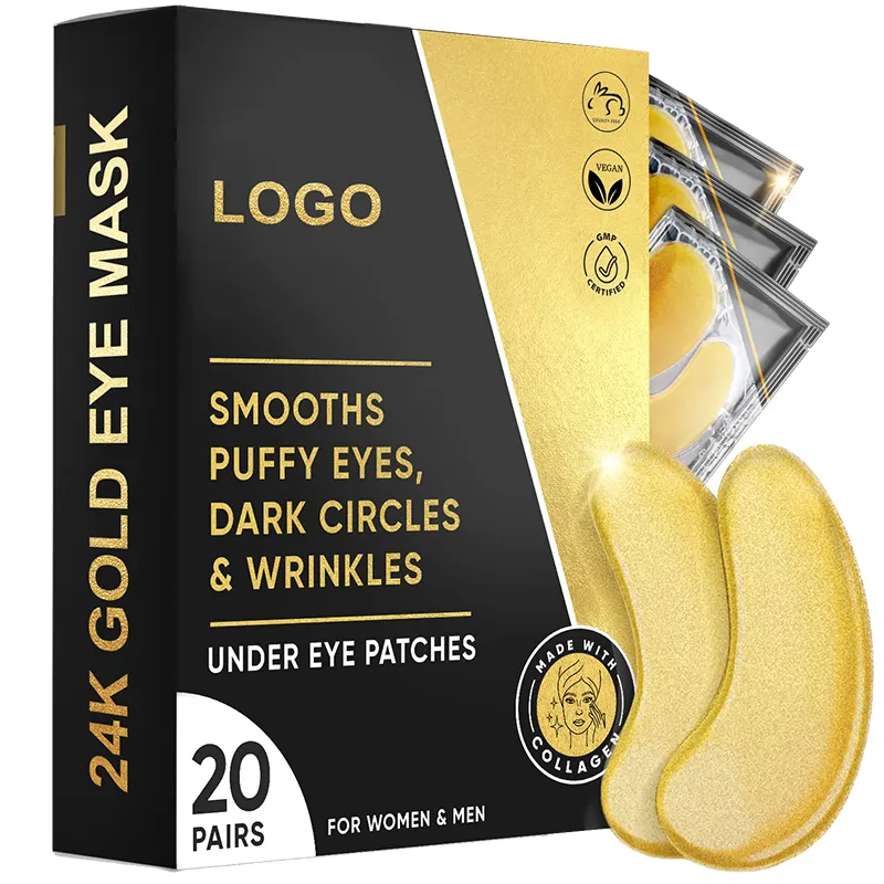 Almohadillas de Gel para ojos de marca privada, parches coreanos de hidrogel de cristal, 24K, colágeno dorado
