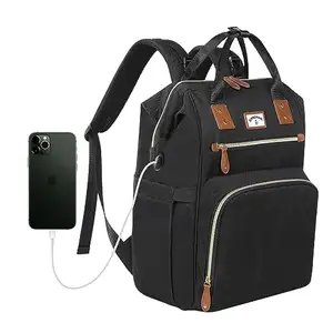 Haoen özel sırt çantası logo bebek bezi çantaları anne bezi çanta bezi seyahat bebek çantası emzik cebi ile USB ile