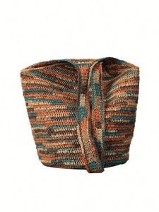 Bolso de Hombro de Rafia Tejido a Mano para Mujer, con Forro de Algodón y Patrón de Hilo, Estilo Playa, Moda Verano 2025 - Product Image 5