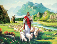 Peinture murale Jésus-Christ le Bon Pasteur, Papier peint d'art chrétien classique, Tête de lit de suite d'hôtel, Salle d'activités d'église, Décoration de hall d'entrée