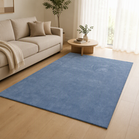 Tapis de salon de haute qualité fait main en laine et soie viscose bleu, design uni