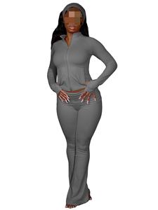 2025 женский нейлоновый фитнес-комплект, куртка на молнии и расклешенные спортивные штаны с головным убором, спортивная одежда для активного спорта, комплект из 2 предметов - Product Image 3