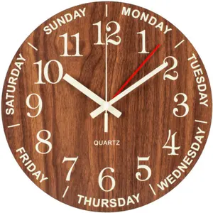 Relógio de parede luminoso redondo de quartzo, 30cm, madeira, lua, criativo