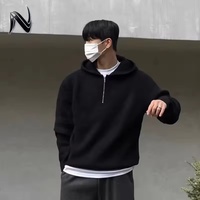 Pull à capuche demi-zip haut de gamme unisexe, imprimé vintage tendance, 100% coton, automne-hiver, style décontracté, tricot épais