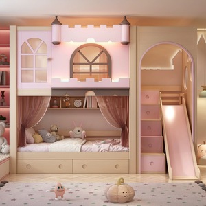 JS FURNITURE Lits superposés modernes en bois massif, taille compacte, pour enfants, <span class=keywords><strong>château</strong></span> <span class=keywords><strong>de</strong></span> princesse, chambre mère-enfant, école - Product Image 1