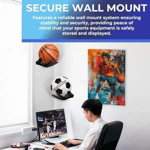 Hold My Ball <b>Wall</b>-Mounted Sports Ball Holders <b>for</b> Left/Right Hand Polished Black Resin Display <b>Shelves</b> <b>for</b> Basketball Volleyball - Product Image 6